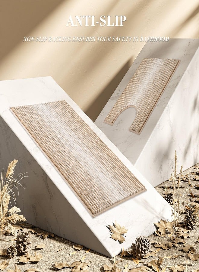 BSICPRO Bathroom Rugs Sets 3 Piece, Toilet Rugs U-Shaped Contour Bath Mat Set, Striped Absorbent Non Slip Chenille Shower Mat, Beige - Image 5